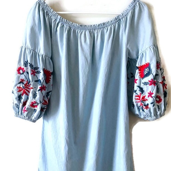 Aeropostale Solid Off-The-Shoulder Embroidered Chambray Shift Dress size S - Picture 9 of 9